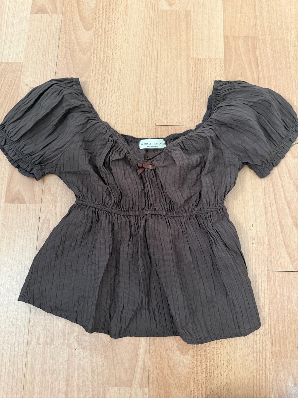 Brown Puff Sleeve Blouse
